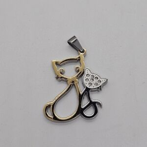 Brilho gold and silver tone rhinestone cats pendant